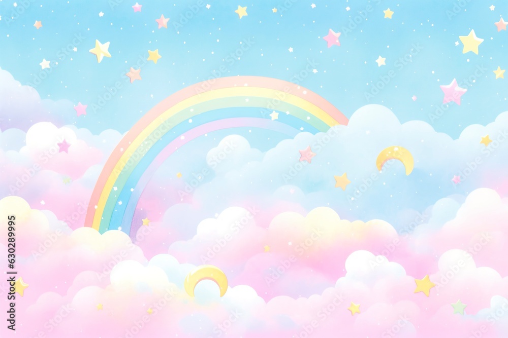 Fantasy sky rainbow. Fairy skies rainbows colors, magic landscape and dream sky. 