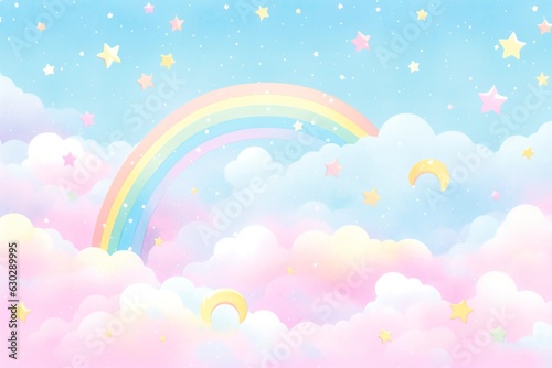 Fantasy sky rainbow. Fairy skies rainbows colors, magic landscape and dream sky. 