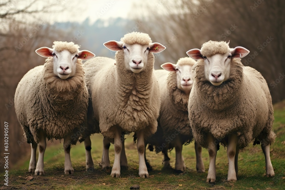 A group of sheep standing outdoors. A group of sheep standing outdoors.
