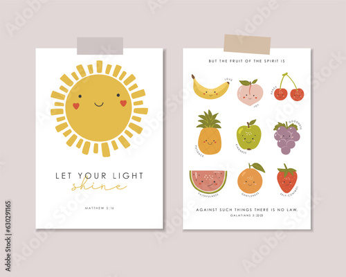 Set of 2 Educational Posters, Kids Wall Decor, Kindergarten Decor, Classroom Posters, Fruits of the spirit, Preschool Wall Prints, Kids Bible verse, Vector kids design