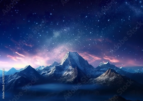 The milky rising in the night sky over the mountains, landscapes,