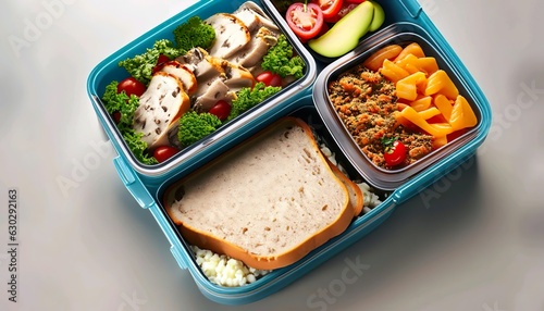 a lunch box with a sandwich and a salad