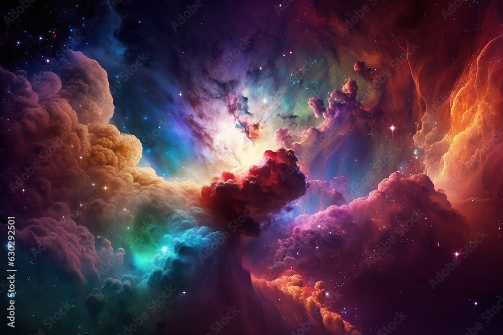 - Colorful nebula galaxy stars, clouds and universe, generative ai