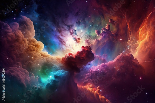 - Colorful nebula galaxy stars, clouds and universe, generative ai