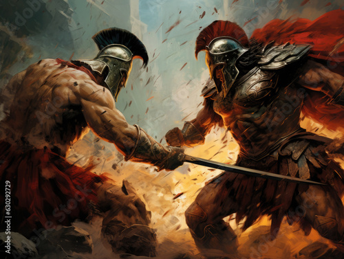 Fight of two Roman soldiers. Digital art.