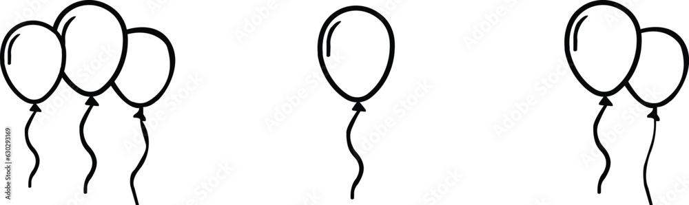 set of Festive line balloons with streamer and confetti. Layout for birthday, Christmas, anniversary, sale. Party balloon with ribbon and shadow isolated on white background. set of Festive line balloons with streamer and confetti. Layout for birthday, Christmas, anniversary, sale. Party balloon with ribbon and shadow isolated on white background.