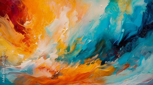 Ethereal Fusion  AI-Generated Abstract Oil Painting orange and blue