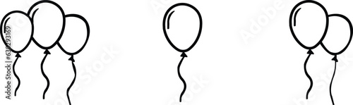 set of Festive line balloons with streamer and confetti. Layout for birthday, Christmas, anniversary, sale. Party balloon with ribbon and shadow isolated on white background.
