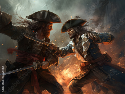 Battle of two pirates.Digital art.
