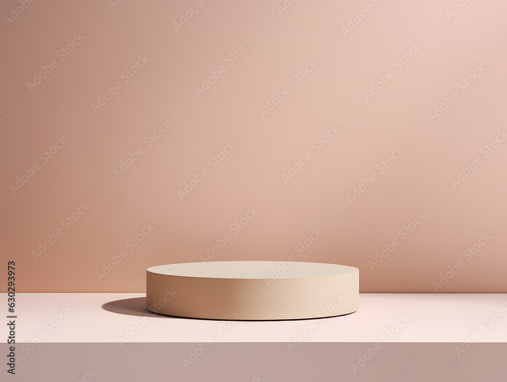 Neutral beige round podium abstract minimal scene for product showcase Neutral beige round podium abstract minimal scene for product showcase