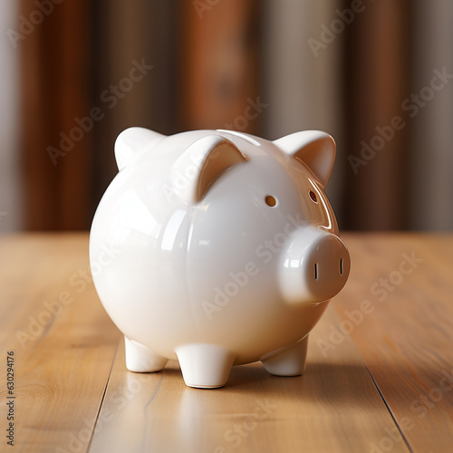 white piggy bank placed on a wooden table background to save money invest for future concept Made with generative ai