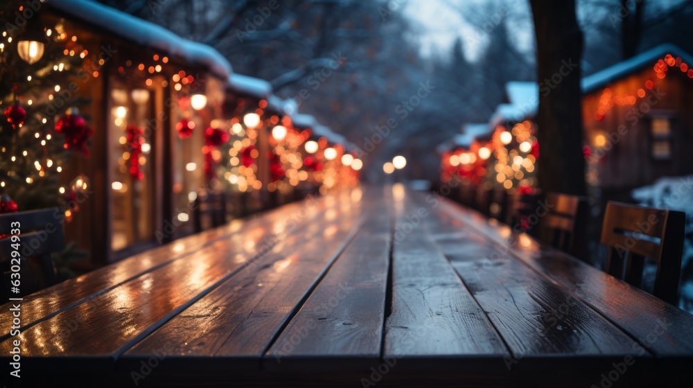 Empty wooden table with a festive Christmas Empty wooden table with a festive Christmas