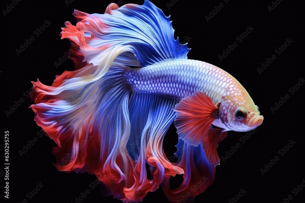 Fototapeta premium fish with beautiful tail isolated on black. ai generated