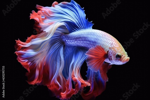  fish with beautiful tail isolated on black. ai generated © Ирина Рычко