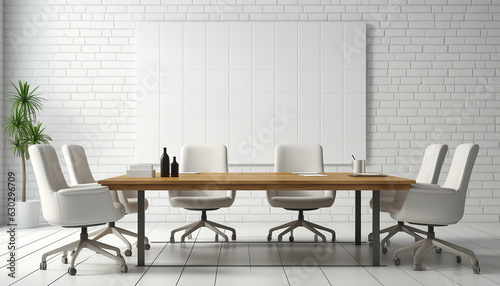 Conference room modern design,white empty wall. Modern furnished conference room beautifully designed.Meeting room in office bright stylish design copy space. Business interior concept