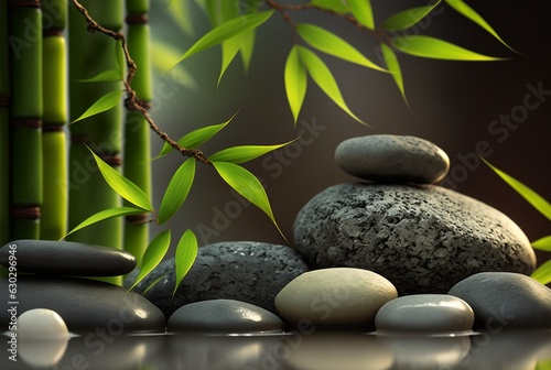 zen stone with bamboo. Spa photo concept. generative ai