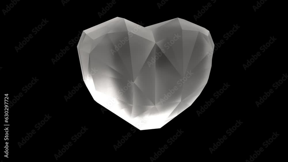 Froze glass heart on black intro able to loop seamless 4k