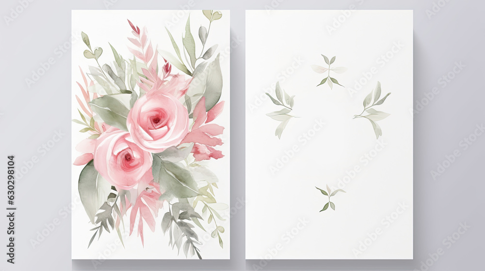 Watercolour invitation design with leaves and flowers