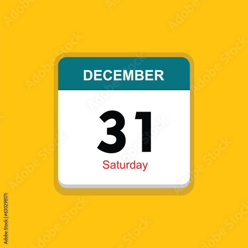 saturday 31 december icon with yellow background, calender icon