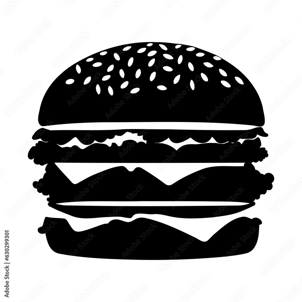 Burger silhouette isolated. Vector illustration Burger silhouette isolated. Vector illustration
