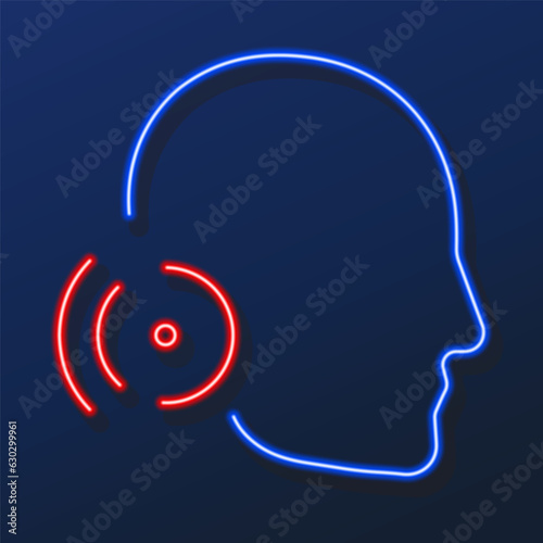 migraine neon sign, modern glowing banner design, colorful modern design trends on black background. Vector illustration.