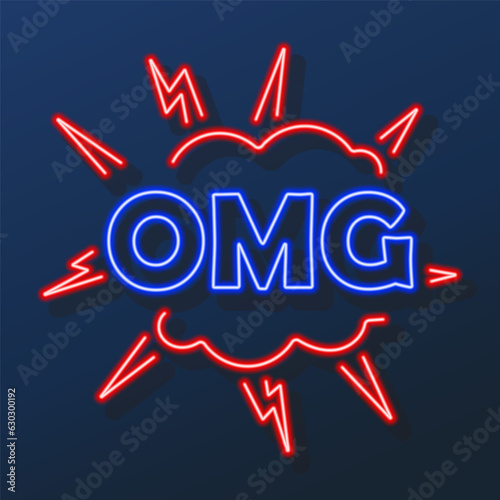 omg neon sign, modern glowing banner design, colorful modern design trends on black background. Vector illustration.