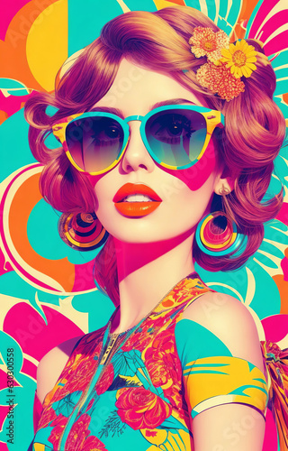Woman wearing a trendy dress and sunglasses Pop art style summer vibes - Generative Ai © Hamza