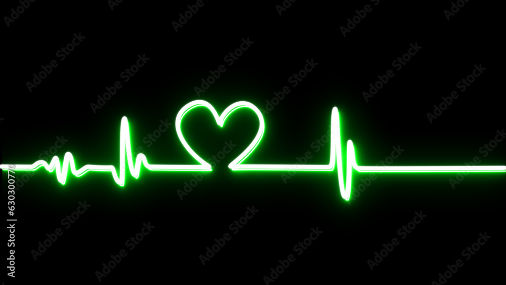 Heart with heartbeat. pulse line template on black back. Heartbeat line. Electrocardiogram, ECG - EKG signal