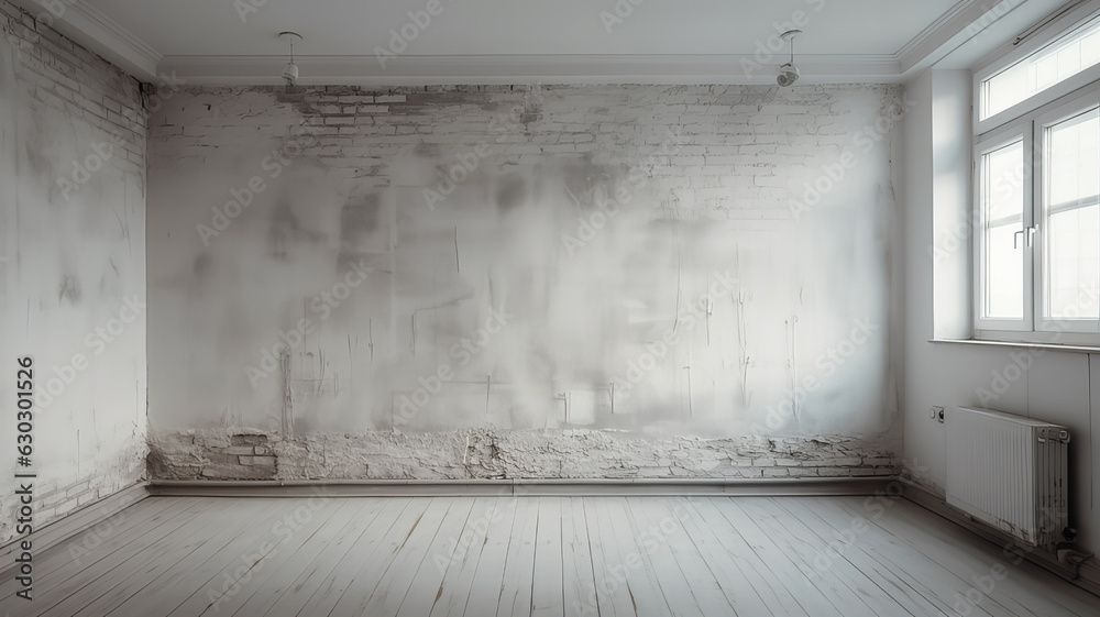 Clean wall evenly whitewashed with white paint Clean wall evenly whitewashed with white paint