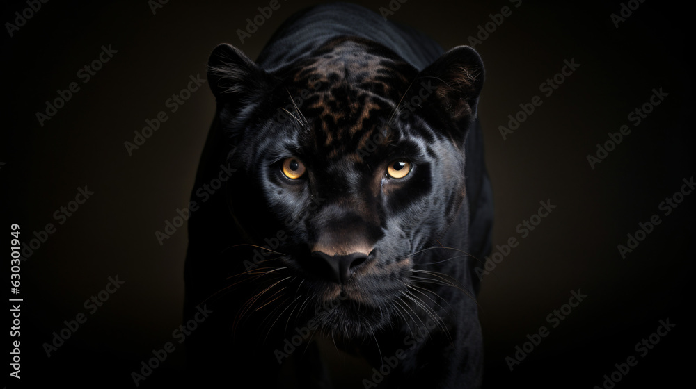 Frontal perspective of a panther against a moody dark backdrop. Ideal for wildlife, nature, and nocturnal themes.


Generative AI