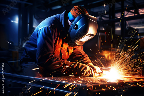 A welder at work in welding workshop. Generative AI