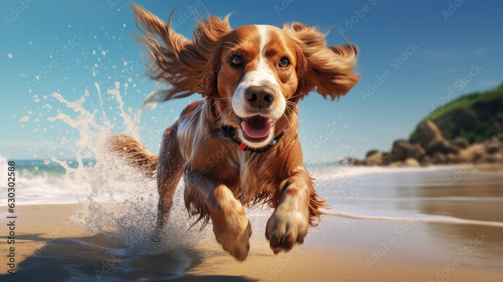  running dog on the beach, ai generated