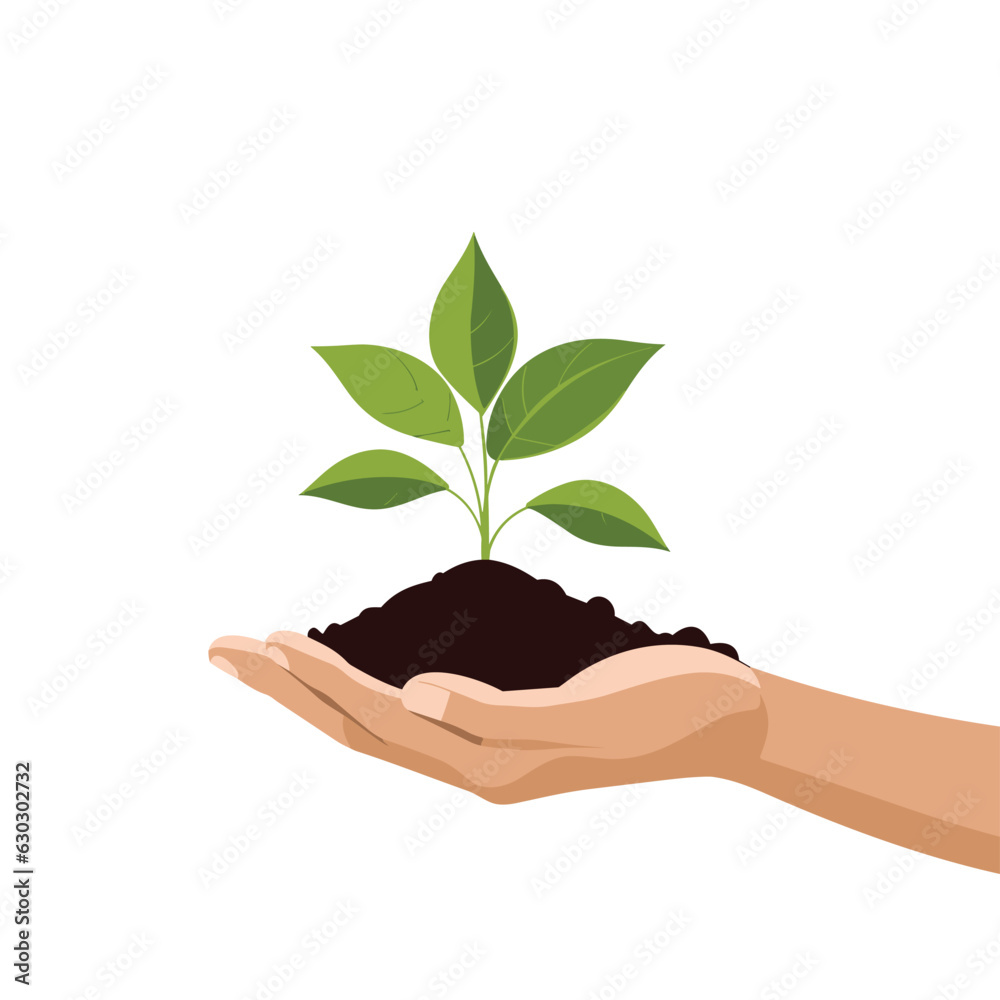hand holding plant sprout vector flat isolated illustration