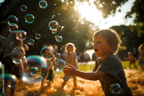 Summer joy: Exuberant children delighting in a water balloon fight in a park, a celebration of warm weather and playful moments