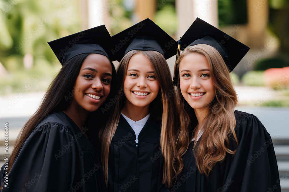 College students of different races in a college graduation portrait. Generative ai College students of different races in a college graduation portrait. Generative ai