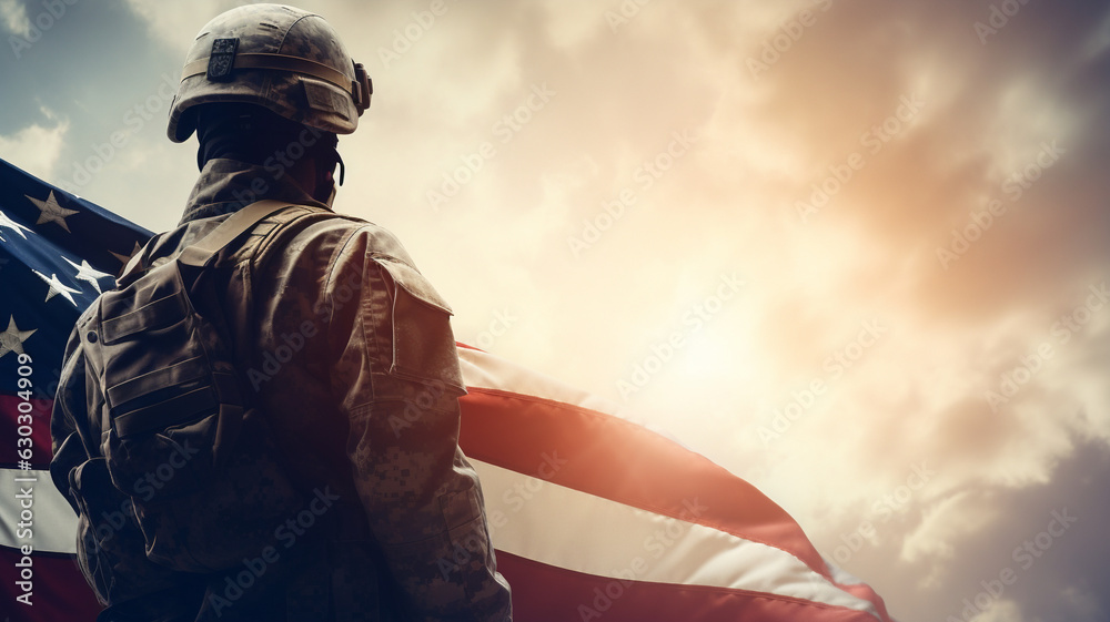 Military male soldier with the USA flag copy space background Memorial ...