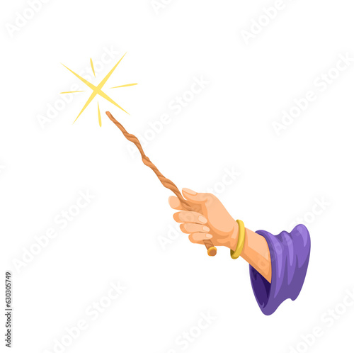 Witch Hand Holding Magic Wand Symbol Cartoon Illustration Vector