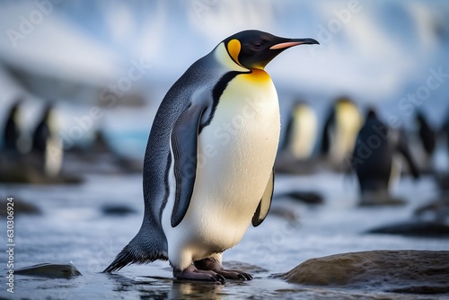 A Large Adult Emperor Penguin Stands on the Shore  Generative Ai