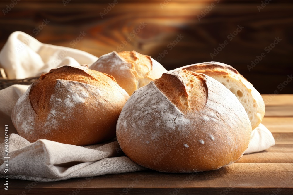 bread loaves on wooden background, ai generated bread loaves on wooden background, ai generated