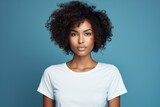 Portrait of an elegant black woman with a clear white T-shirt, Generative Ai