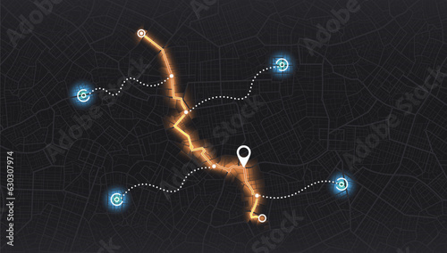 Isometric Gps map navigation to own house. City top view. View from above the map. Detailed view of city. Decorative graphic tourist map. Abstract transportation background. Vector, illustration.