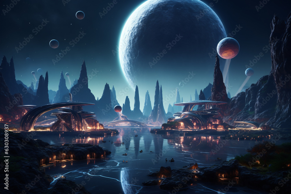 Imaginative depiction of an advanced alien civilization on a distant ...