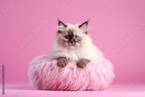 Cute Kitten Sitting On a Pink Couch With Pink Background
