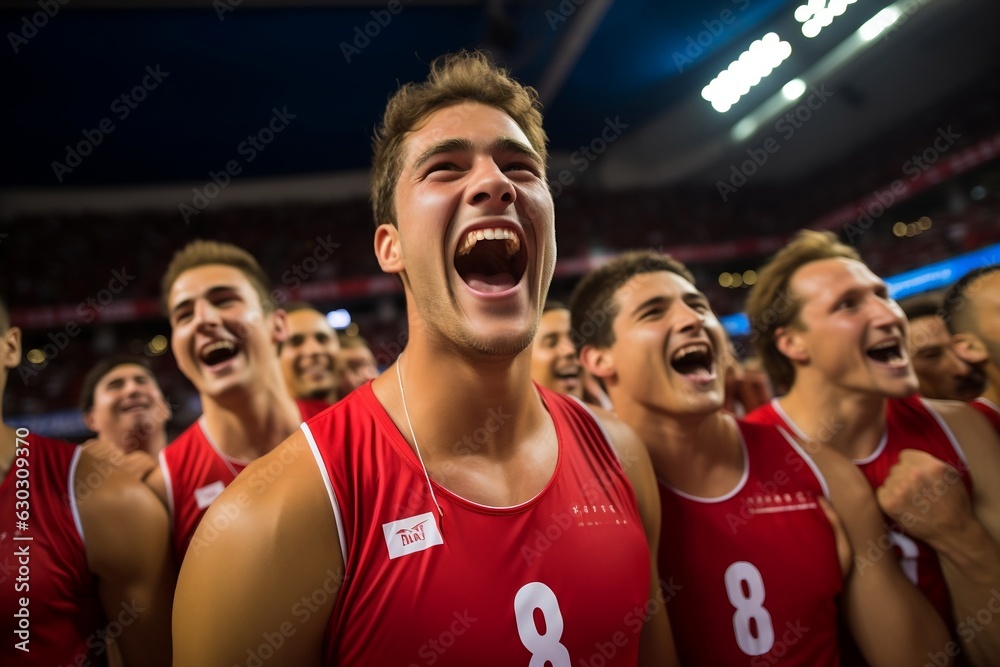 The excitement of victory for men's volleyball players, Generative Ai