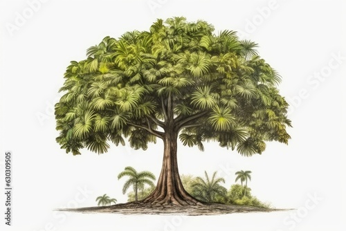 Tropical Tree Alone With White Background. Generative AI