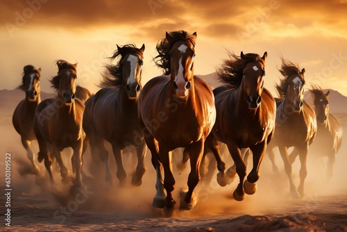Wild horses running across the desert  Generative Ai