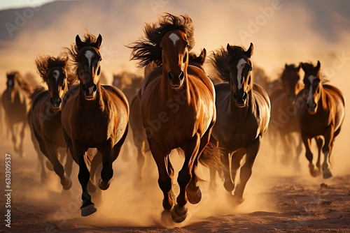Wild horses running across the desert, Generative Ai © Haider