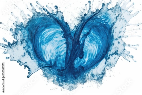 Valentine's Day heart-shaped blue water splashes, isolated on white. Generative AI
