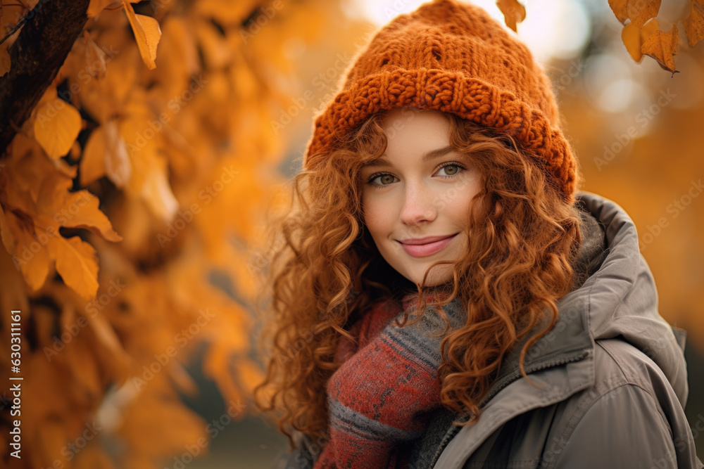 Portrait of a beautiful woman in the park in autumn Portrait of a beautiful woman in the park in autumn