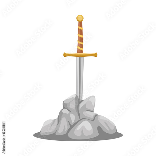 King Arthur Excalibur Sword On Stone Symbol Cartoon Illustration Vector